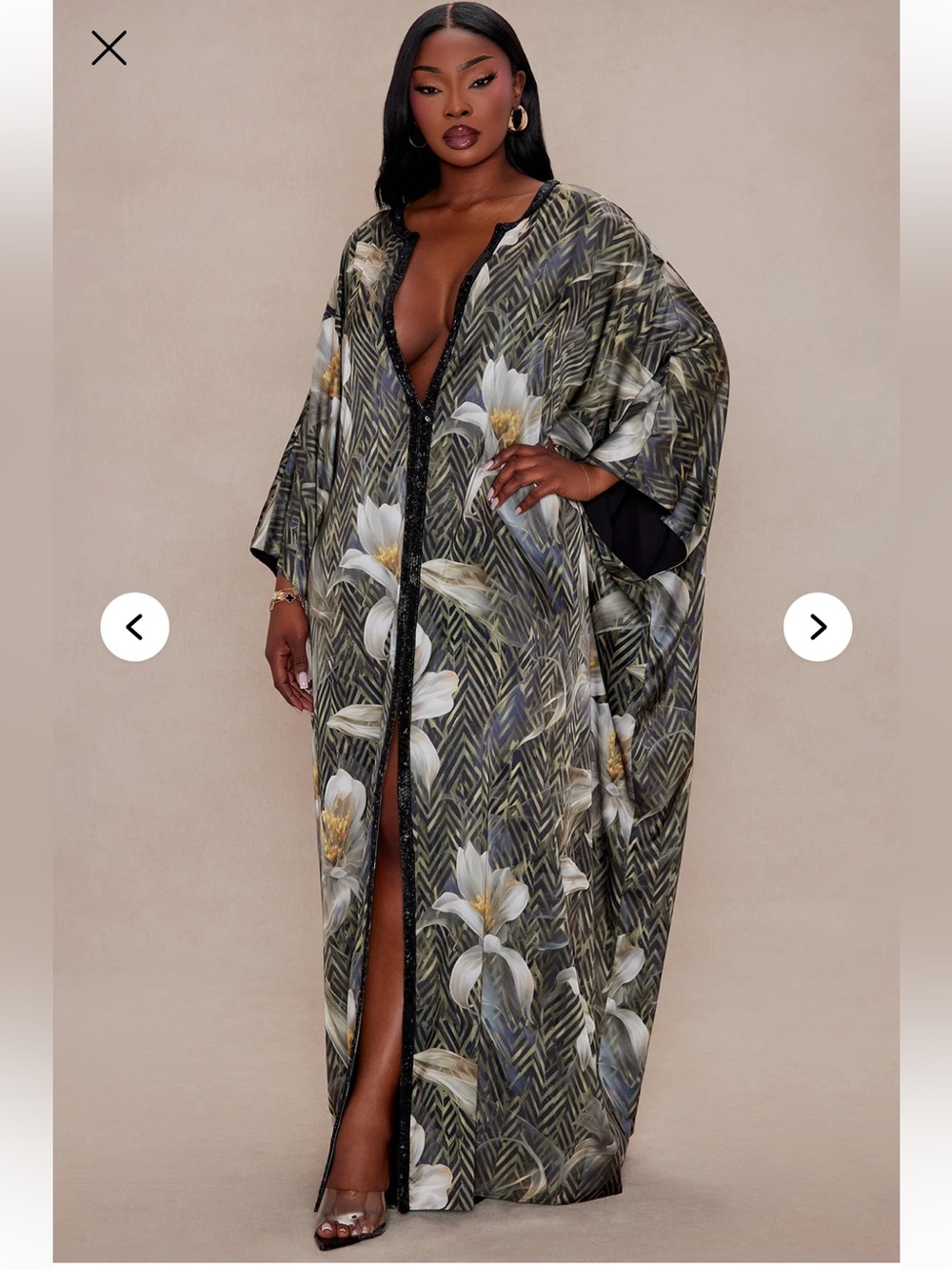 Fashion Nova Luxe Alia Embellished Satin Maxi Dress Medium NWT floral kimono